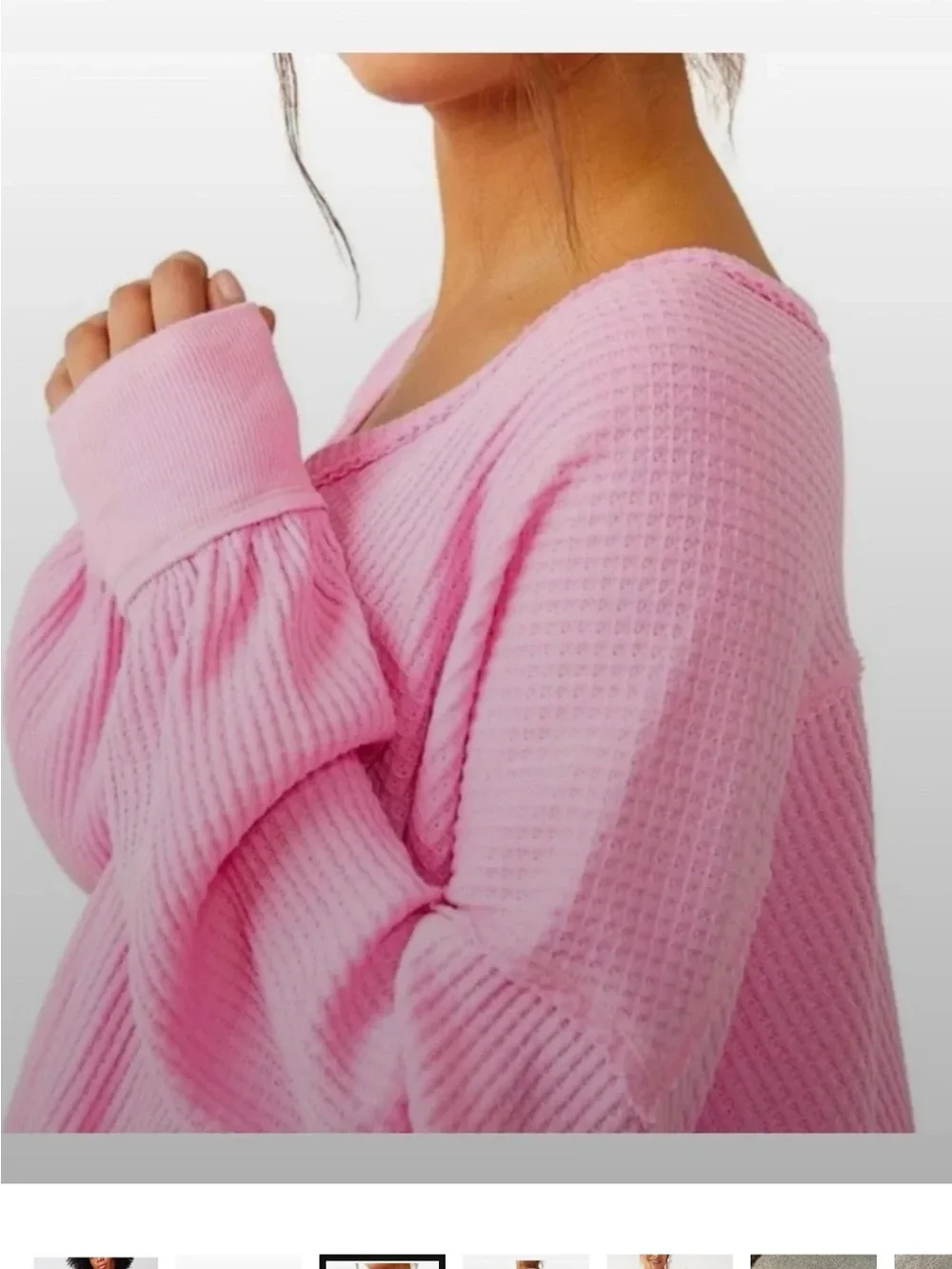 Free People We The Free Coraline Thermal Top Pink Waffle Knit Size XS